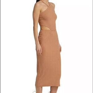 LNA Emmy Tan Camel Ribbed Cut Out Midi Dress